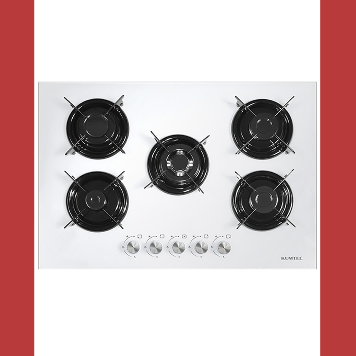 gebze-Luxell 5 Gözlü WOK Bekli Beyaz Cam Set Üstü  Ocak